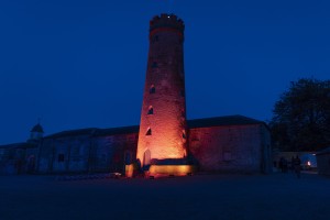 Tower lit up at night